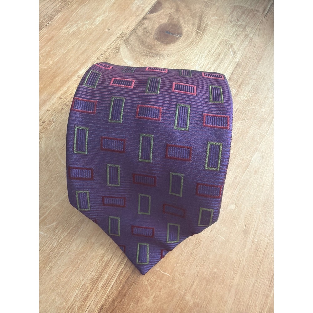 Altea Grand Cru Milano Tie Mens Purple Silk Geometric Rectangle Italy VGC